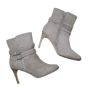 EXPRESS Faux Suede Buckle Strap Side Zip Ankle Boots Taupe Size 8